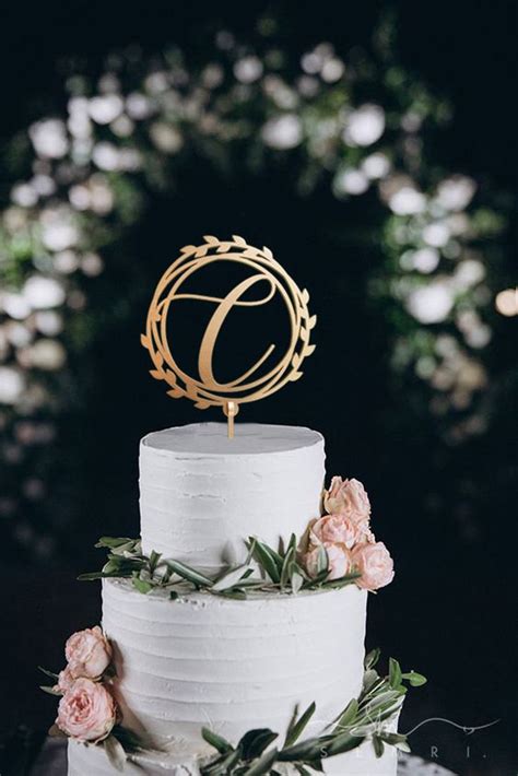 Gold Monogram Wedding Cake Topper Letter C Wood Monogram Cake Etsy
