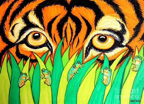 Tiger And Frogs By Nick Gustafson Animal Art Frog Drawing Camping Art