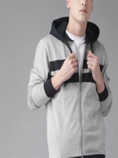 Buy The Roadster Lifestyle Co Men Grey Melange Solid Hooded Sweatshirt