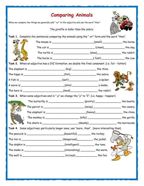 Comparatives Comparing Animals Interactive Worksheet