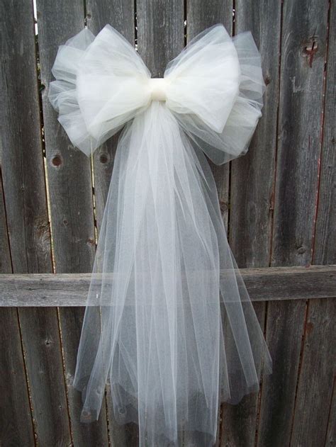Wedding Church Pew Bows White Tulle Pew Bow Ivory Pew Bow Tulle