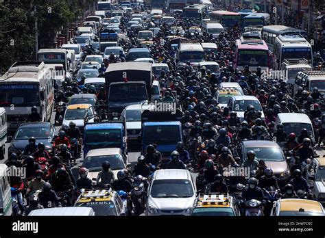 Kathmandu Ne Nepal 4th Mar 2022 A Traffic Jam On A Busy Road In