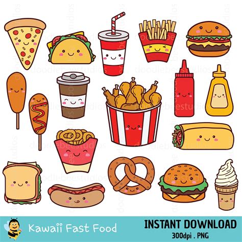 Kawaii Fast Food Clipart Set Cute Food Clipart 20 Pngs 5 Etsy Porn Sex Picture
