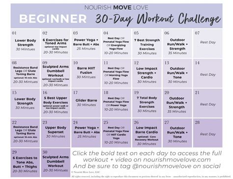 Beginner Workout Plan 30 Day Workout Calendar Workout