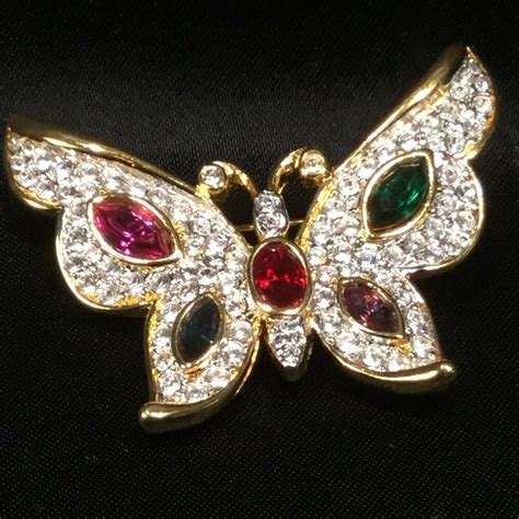 Rhinestone Butterfly Brooch Pave Set Clear Colored Rhinestone Crystal