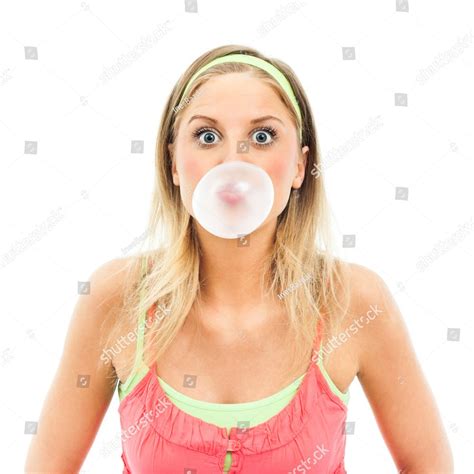 cute blue eyed girl blowing big bubble gum girl blowing bubble gum a woman blowing a bubble