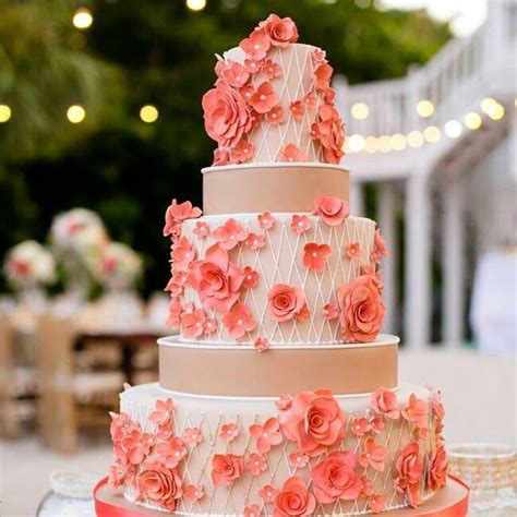 Coral Wedding Cake Floral Wedding Cake Peach Wedding Wedding Cake