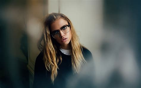 Women Blonde Blue Eyes Glasses Women With Glasses Long Hair Looking At