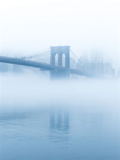 Soft Blue Fog Circling Brooklyn Bridge Light Blue