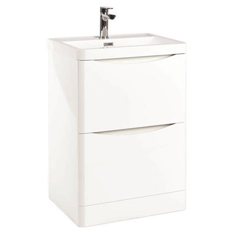 Iona Contour Gloss White Floor Standing Two Drawer Vanity Unit And Basin 600mm