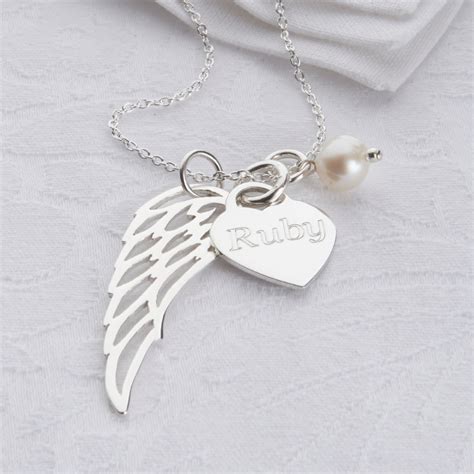 Personalised Sterling Silver Angel Wing Heart Necklace Hurleyburley