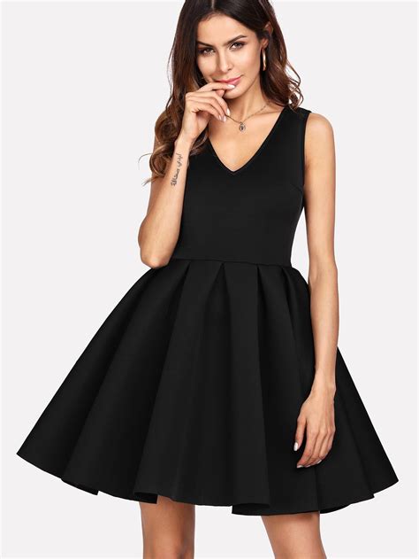 box pleated fit and flare dress shein sheinside