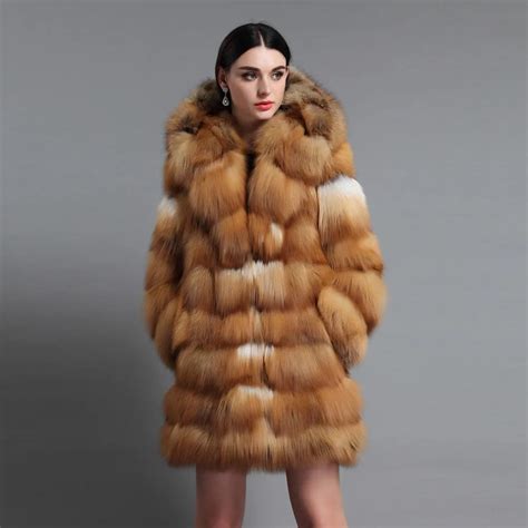 fur story 16192b red fox women s real fox fur coat with big fur hood natural fur overcoat silver