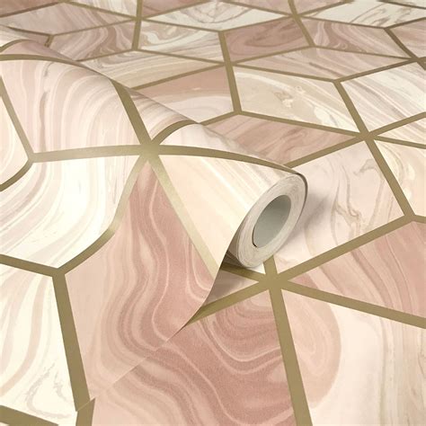 Rasch Marble Geometric Hexagon Wallpaper Interlocking