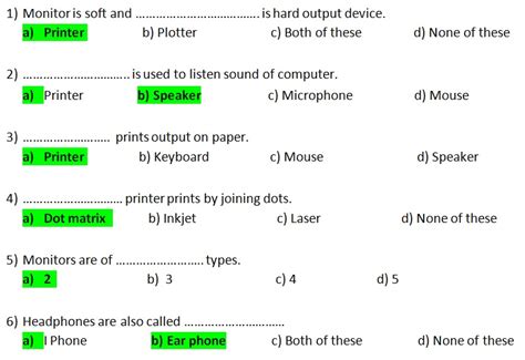 Pseb Class 6 Computer Science Chapter 8 Output Devices Solution