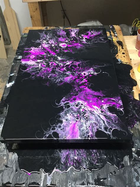 Purple And Black Fluid Art Pouring Painting Inspired Home Decor