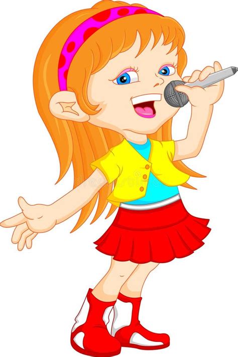 Cartoon Singing Happily While Holding The Mic Stock Vector