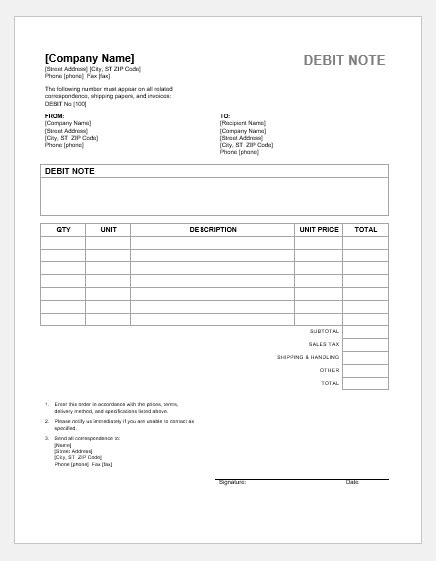 Debit Note Formats For Ms Word Word Excel Templates
