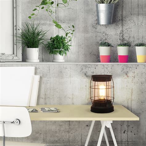 The lamp can be mounted in two ways: 9" Glass Edison Lantern Table Lamp Cage Light Living Room ...