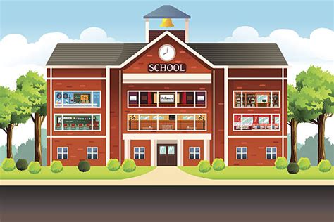 300 Elementary School Building Cartoon Illustrations Royalty Free