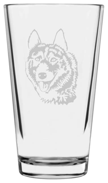 Siberian Husky Dog Themed Etched All Purpose 16oz Libbey Pint Glass