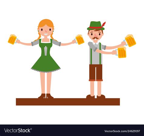 German Couple With Typical Costume And Beers Vector Image