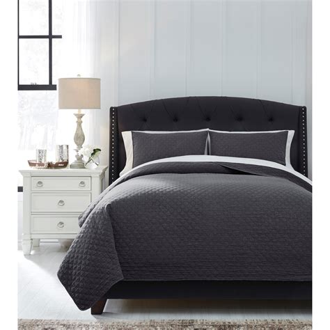 Signature Design By Ashley Bedding Sets Queen Ryter Charcoal Coverlet Set Wayside Furniture