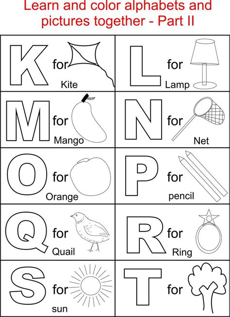 alphabet part ii coloring printable page  kids