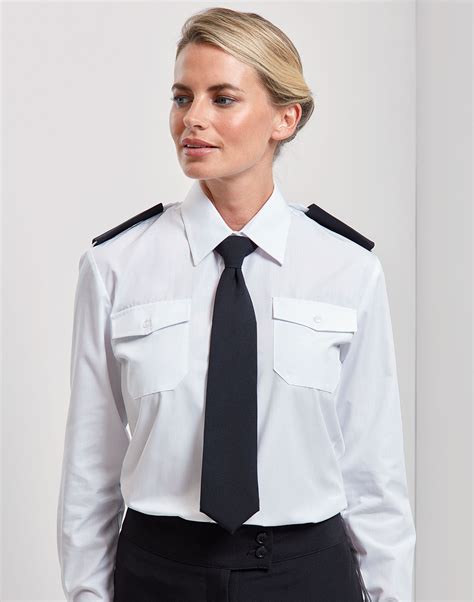 Premier Ladies Long Sleeve Pilot Shirt White Pr310 Direct Workwear
