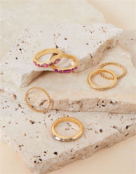 Gem Stacking Rings 6 Pack Multi Stacked Rings Accessorize Uk