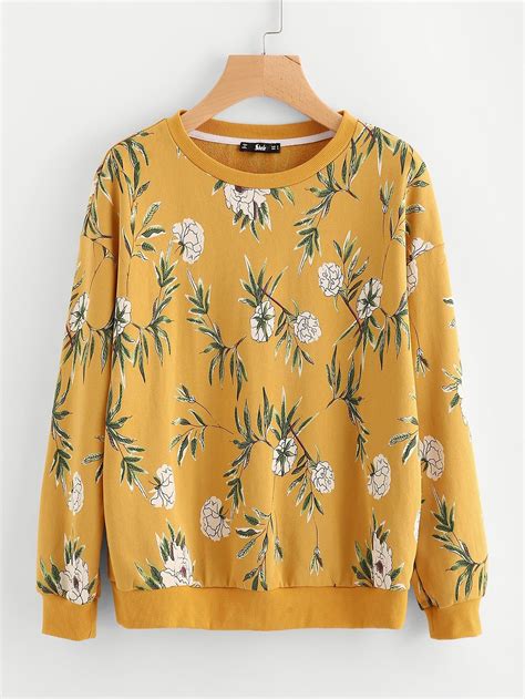 Shein Shein Flower Print Sweatshirt Printed