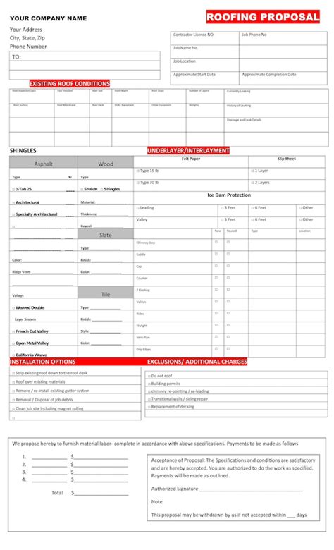 Roofing Proposal Templates Printable Form 85 By 14 Legal Etsy