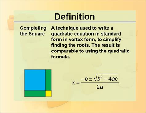 Make sure that you attach the plus or minus symbol to the constant term (right side of equation). Completing The Square Definition : Perfect Square ...