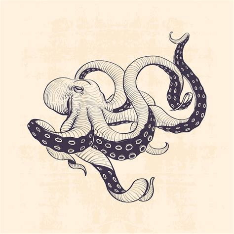 Premium Vector Octopus Vintage Hand Drawn Illustration