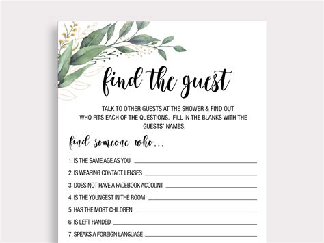 Find The Guest Who Game Find The Guest Bridal Shower Game Etsy
