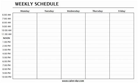 Printable Monday Through Friday Template Example Calendar Printable
