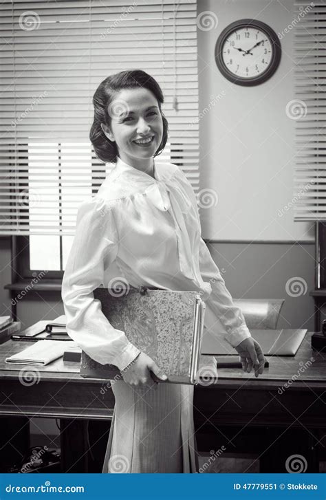 Cute Vintage Secretary At Work Stock Image Image Of 1950s Holding