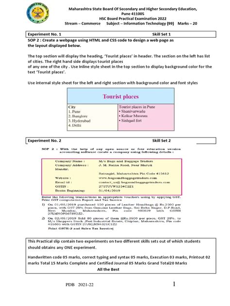 Designing Webpages Using Html And Css Sample Practical Examination