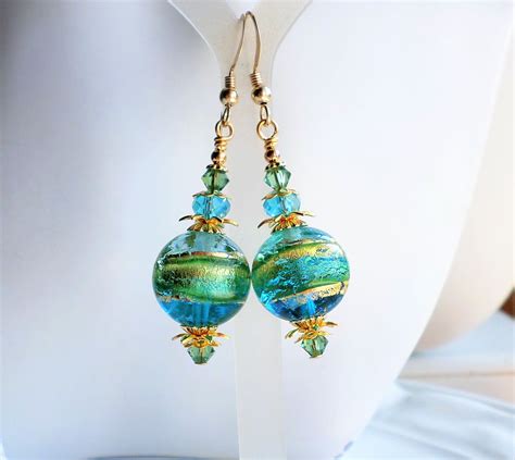 Blue Green Murano Glass Earrings Murano Jewelry Aqua Glass Etsy Murano Glass Earrings