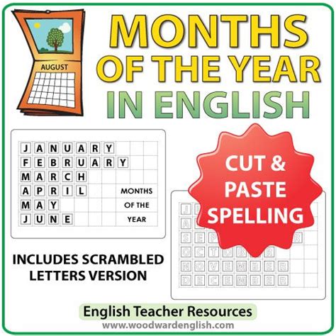 English Months Spelling Cut And Paste Woodward English