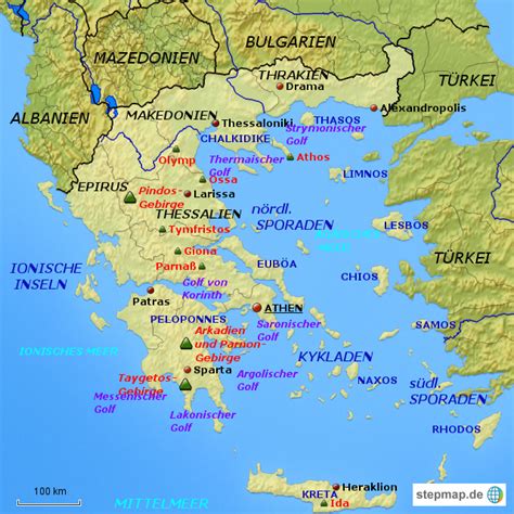 StepMap Reliefkarte Griechenland Landkarte für Griechenland