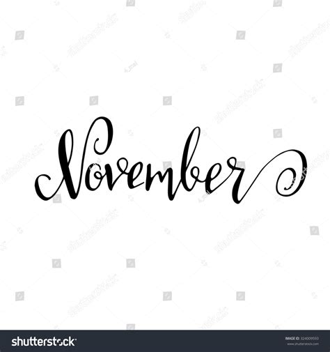 November Month Lettering Calligraphy Sign Isolated Stock Vector