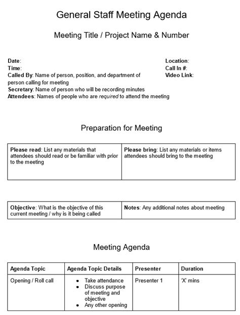 Staff Meeting Agenda Samples Sample Templates Riset