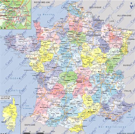 France is divided into eighteen administrative regions (french: Cartograf.fr : Carte France : Page 3