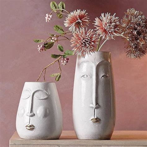 Vases A Visage En Ceramique Blanche En Deux Tailles Vases à Faciès En Galette Cireuse En Double