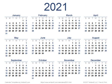 Printable Yearly Calendar 2021 Free Letter Templates Kulturaupice