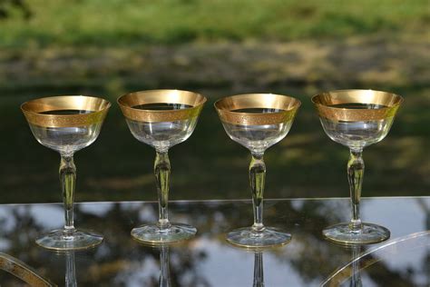 Vintage Gold Encrusted Cocktail Martini Glasses Set Of 4