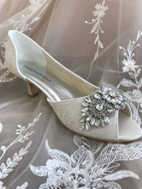 Low Heel Ivory Lace Shoes For The Bride Bridal Shoes With Crystals And