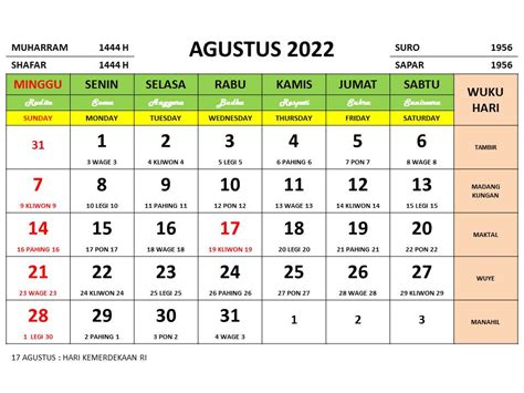 Kalender Bulan Agustus 2022 Dan Hari Peringatannya Enkosacom Informasi Kalender Dan Hari