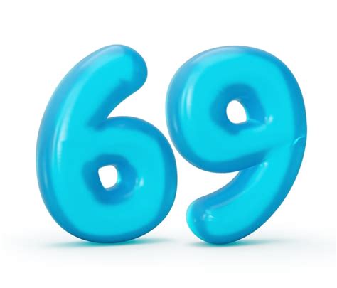 Dígito de gelatina azul 69 sesenta y nueve aislado en blanco números de
